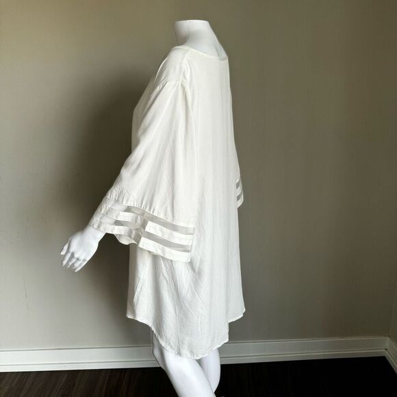 White Belle Sleeve V-Neck Chiffon/Rayon Beach Cover-Up XL - Picture 3 of 7